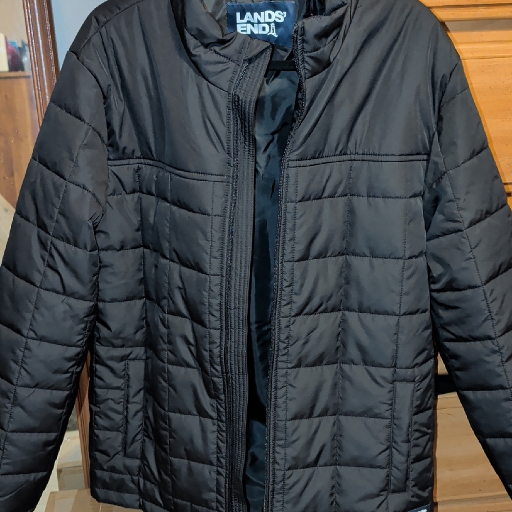 Lands' End Men's Black Quilted Puffer Jacket